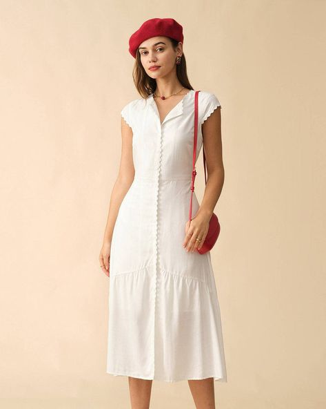 Casual Stylish, Midi Maxi Dress, White Midi Dress, Knee Length Dresses, Floral Midi Dress, Womens Midi Dresses, Collar Dress, Stylish Dresses, Elegant Dresses