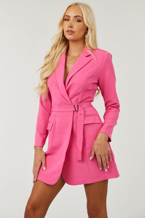 Rich Pink Mini Blazer Dress with Belt Detail | Lime Lush Blazer Dress With Belt, Mini Blazer Dress, Mini Blazer, Lime Lush Boutique, Lime Lush, Make Up Your Mind, Dress With Belt, Pink Mini, Low Iron