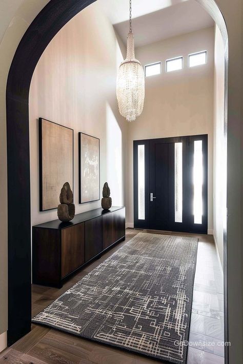 This glass beaded chandelier really brings some elegance and luxury to the entryway—it sets a fancy tone for the whole house. Fancy Entryway, Beaded Chandelier, The Whole, Hallway, Lamps, Entryway, Key, Lighting, Glass