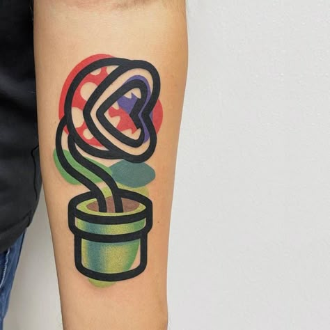 Super Mario Tattoo, Nintendo Tattoo, Mario Tattoo, Pop Art Tattoos, Piranha Plant, Bone Tattoo, Nerd Tattoo, Bone Tattoos, Plant Tattoo