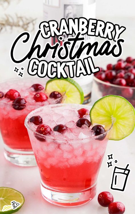 glasses of Cranberry Cocktails garnished with cranberries and a slice of lime on the rim Cranberry Christmas Cocktail, Cranberry Cocktail Recipe, Cranberry Simple Syrup, Ranch Water, Festive Holiday Cocktails, Cranberry Christmas, Cranberry Drinks, Christmas Party Drinks, The Santa Claus