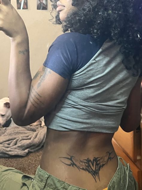 Love the heart shapee Tramp Stamp Black Women Tattoos, Lower Back Tattoo Black Women, Tramp Stamp Black Woman, Zzz Tattoo, Tramp Stamp Tattoos Black Women, Small Tramp Stamp Tattoos, Tramp Stamp Cover Up Tattoos, Heart Tramp Stamp, Lower Back Tats