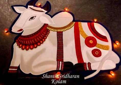 Cow Rangoli Designs, Cow Rangoli, Rangoli Painting, Pongal Kolam, Cow Coloring Pages, Cow Drawing, Easy Rangoli Designs Diwali, Kolam Design, Rangoli Patterns