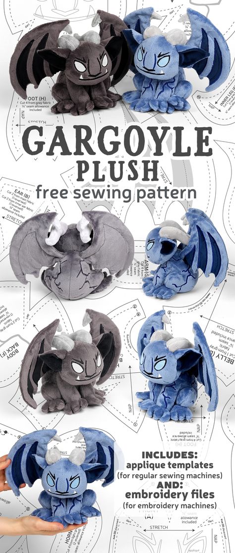 Free Pattern Friday! Gargoyle Plush – Sew Desu Ne? Cat Head Sewing Pattern, Zelda Plush Pattern, Dragon Plush Sewing Pattern Free, Diy Plushies Patterns Free Sewing, Dragon Plush Pattern Free, Free Cat Sewing Pattern, Dragon Quilt Pattern Free, Plush Sewing Patterns Free, Free Sewing Patterns Plushies