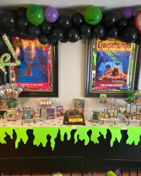 R.L Stein’s Goosebumps  | CatchMyParty.com Goosebumps Birthday Party, Goosebumps Birthday, Goosebumps Party, Spooky Birthday, Halloween Tricks, Trunk Or Treat Ideas, Spooky Night, Reading Club, 6th Birthday Party