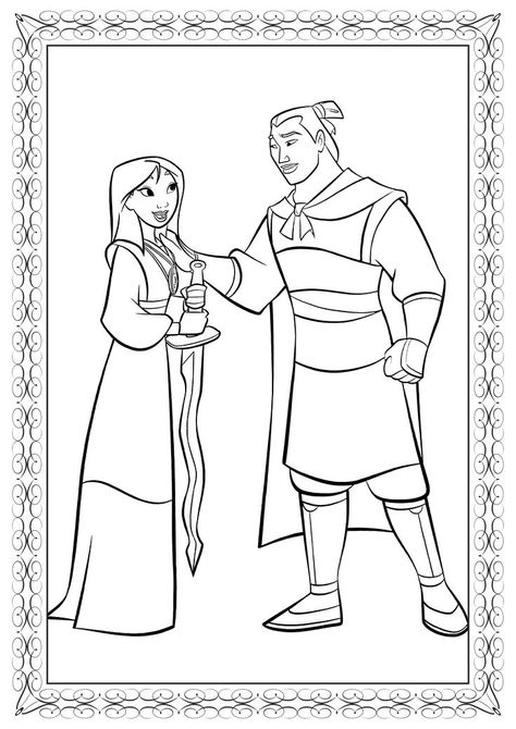 Mulan and Shang Mulan And Shang, Disney Princess Outline, Disney Coloring Sheets, Barbie Coloring, The Last Avatar, Barbie Coloring Pages, Disney Wall, Princess Coloring Pages, Disney Sketches