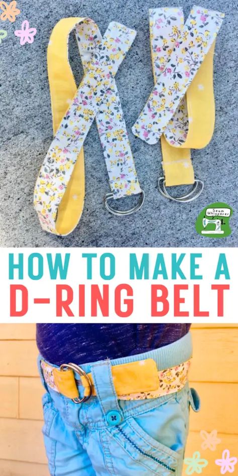 These D Ring belts are SO easy to make! They make such a cute accessory for you or your kids, and they can even be made double sided. You don't need a pattern for a pattern for this project, I will tell how you to measure and cut the fabric strips the right length. This is a GREAT beginner sewing project, or craft fair item! Belt Making Diy, How To Make A Fabric Belt, Fabric Belt Pattern, D Ring Belt Tutorial, Diy Kids Tool Belt, Belt Bag Pattern, Girls Belts, Diy Belts, Sewing Patterns Free Women