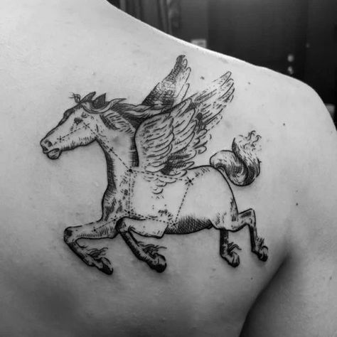 Pegasus Tattoos, Pegasus Constellation, Pegasus Tattoo, Greek God Tattoo, Constellation Art, Greek Mythology Tattoos, God Tattoos, Cloud Tattoo, Winged Horse