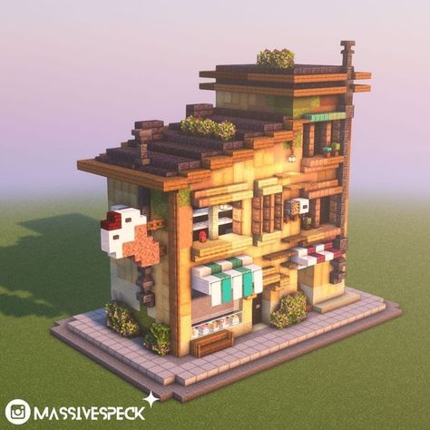 Minecraft Art Gallery, Shop Minecraft Ideas, Minecraft Town Builds, Minecraft Shops Building, Minecraft Town Houses, Minecraft Town Ideas Buildings, Minecraft Shops Ideas, Minecraft Bakery, Minecraft Market