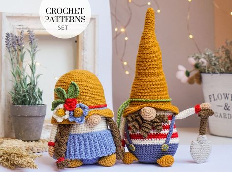 Crocheted Gnomes, Crochet Gnomes Pattern Free, Crochet Gnomes, Flower Gnome, Crochet Organizer, Gnome Crochet, Crochet Garden, Crochet Gift, Crochet Hats Free Pattern