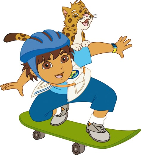 Diego Dora The Explorer, Diego Dora, Nickelodeon Cartoon Characters, Dora Cartoon, Skateboard Boy, Baby Jaguar, Diego Go, Dora Diego, Go Diego Go