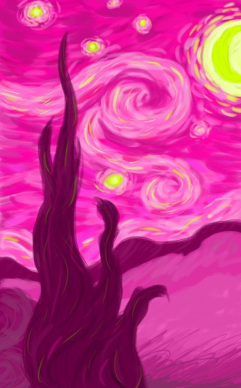 Pink Starry Night Wallpaper, Michelle Core, Pink Starry Night, Vangogh Starrynight, Van Gogh Wallpaper, Starry Night Wallpaper, Starry Night Art, Starry Night Painting, Arte Van Gogh