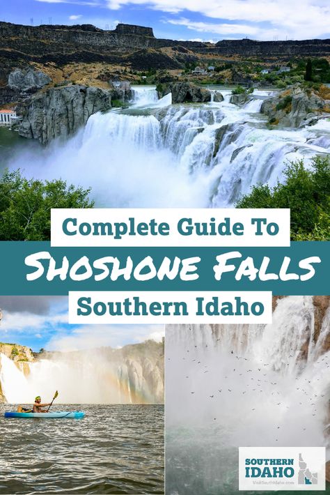 Here's a complete guide to Shoshone Falls, a huge waterfall found in Southern Idaho near Twin Falls. It has the nickname of Niagara of the West. #shoshonefalls #twinfalls #southernidaho Shoshone Falls Idaho Waterfalls, Huge Waterfall, Shoshone Falls Idaho, Shoshone Falls, Explore Idaho, Idaho Vacation, Idaho Adventure, Southern Idaho, Twin Falls Idaho