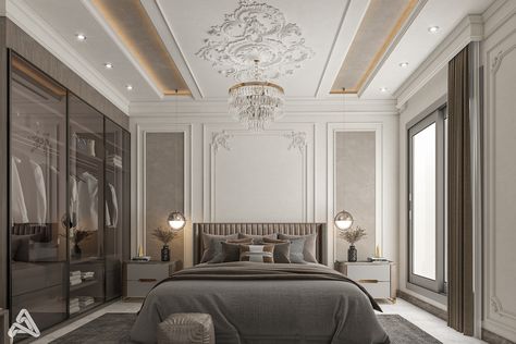 Modern Classic Bedroom Design, New Classic Bedroom, Classic Bedroom Design, Modern White Bedroom, Neoclassical Design, Neoclassical Interior, Indian Home Interior, Modern Bedroom Interior, Classic Bedroom