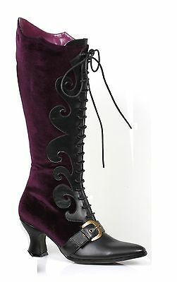 Full inside zipper and adjustable laces. Manufacturer's International Shoe Size Conversion Chart. Available sizes : US Woman's sizes 6, 7, 8, 9, 10. Steampunk Boots, Pirate Boots, Costume Boots, Victorian Boots, Witch Shoes, Witch Boots, Purple Boots, Ellie Shoes, Witch Fashion