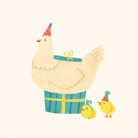 Cute festive chicken element vector | premium image by rawpixel.com / Toon Party Animal Illustration, Birthday Party Drawing, Birthday Chicken, Birthday Illustrations, Horse Doodle, Chicken Animal, Cute Christmas Presents, Happy Birthday Illustration, Chicken Illustration