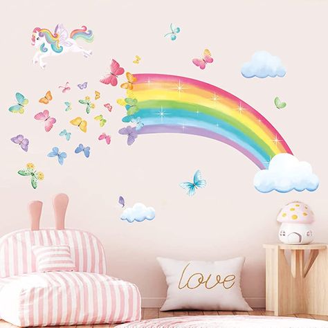 Daycare Wall Decor, Watercolor Rainbow Wall, Cloud Wall Decal, Rainbow Wall Decal, Rainbow Butterflies, Star Wall Decals, Butterfly Wall Decals, Butterfly Wall Stickers, Wall Stickers Living Room