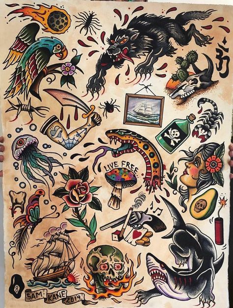 Traditional Tattoo Arm, Old Style Tattoos, Old School Tattoo Sleeve, Traditional Tattoo Man, Traditional Tattoo Flash Sheets, Traditional Tattoo Drawings, Traditional Tattoo Flash Art, Traditional Tattoo Old School, Traditional Tattoo Inspiration