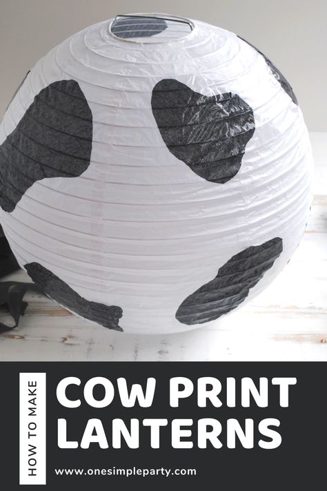 Add some cow print fun to your farm or barnyard birthday with these easy to make cow print lanterns.  Check out the easy DIY here. Diy Cow Decor Party, Diy Cow Decorations, Diy Cow Birthday Decorations, Cow Print Classroom Theme, 4ever Moody, Cow Print Party Ideas, Farm Vbs Decorations, Cow Print Classroom, Cow Birthday Party Decorations