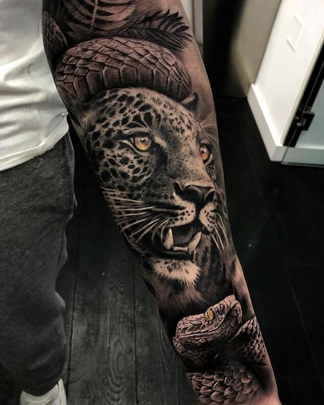 Tato Neck, Tato Naruto, Tato Maori, Jungle Tattoo, Minimal Text, Tiger Tattoo Sleeve, Jaguar Tattoo, Tato Naga, Animal Sleeve Tattoo