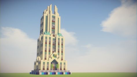 Minecraft Art Deco Skyscraper, Minecraft Art Deco, Minecraft Cities, Sand Village, Minecraft Skyscraper, Village Minecraft, Art Deco Skyscraper, Art Deco House, Build Minecraft