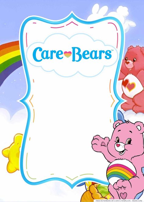 Care Bears Baby Shower Invitation Templates Rainbow Fruit Skewers, Bear Cake Topper, Bear Character, Themed Drinks, Fluffy Clouds, Bear Theme, Baby Bear Baby Shower, Care Bear, Trivia Games