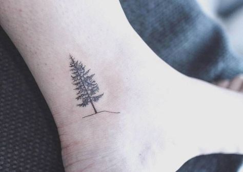 Tree Tattoo Drawings, Tree Tattoo Ankle, Pine Tattoo, Pine Tree Tattoo, Tattoo Trend, Tree Tattoo Designs, E Tattoo, Mountain Tattoo, Foot Tattoo