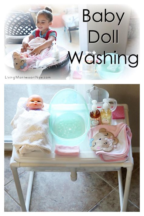 This baby doll washing activity is a wonderful practical life activity for toddlers and preschoolers. Includes video and related ideas with resources Uppfostra Barn, Preschool Montessori, Practical Life Activities, Montessori Lessons, Activity For Toddlers, Montessori Practical Life, Childcare Activities, Montessori Ideas, Montessori Classroom