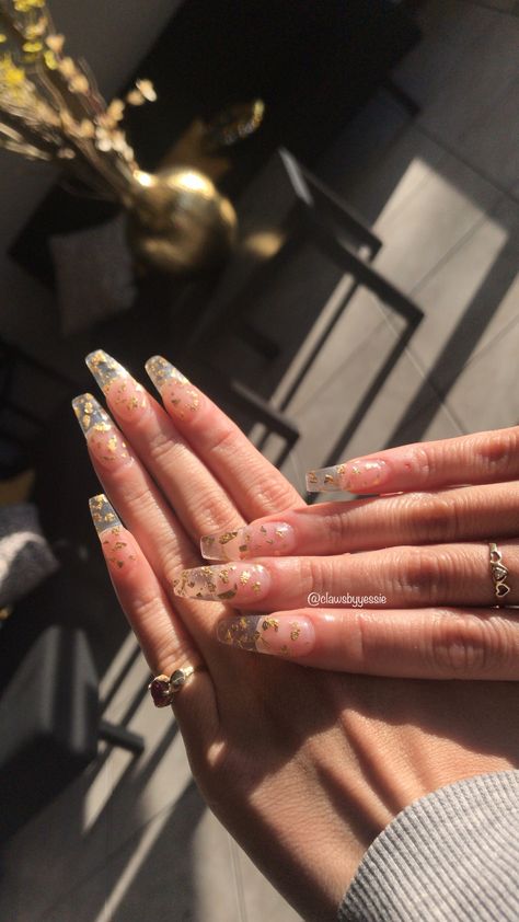 Gold Flake Nails, Clear Acrylic Nails, Witchy Nails, Acrylic Nail Shapes, Gold Flake, Design Page, Fall Acrylic Nails, Acrylic Nails Coffin Pink, Clear Nails