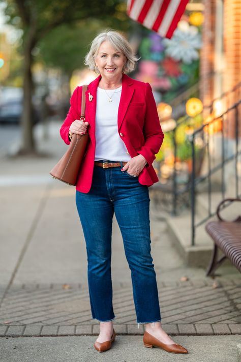 How to Wear a Blazer and Look Casual - Dressed for My Day Casual Printed Blazer For Work, Tshirt And Blazer Outfit, 3/4 Sleeve Blazer For Office In Spring, Multicolor Printed Blazer For Spring, Winter Multicolor Cotton Blazer, Red Cotton Blazer For Fall, Blazer And Jeans Outfit Women, Business Casual Winter, Blazer Outfits Casual