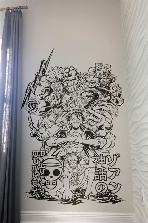 The Strength of the Pirate King. All of Luffy's Gears - Anime Wall Decal. Wall Drawing Bedroom Art Ideas, Wall Drawing Bedroom, Room Wall Drawing, Wall Doodles, Bedroom Art Painting, Dune Art, Wallpaper Stencil, Pirate King, Vintage Illustration Art