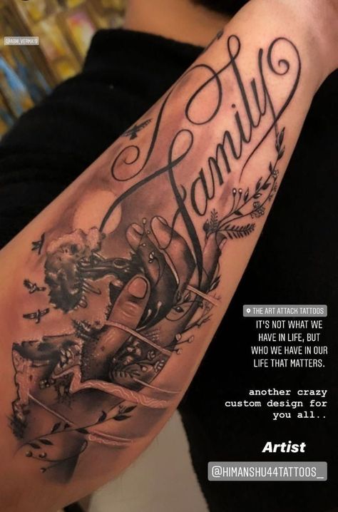 Family Forarm Tattoos Mens, Tattoo Sleeve Family Ideas, Sleeve Family Tattoos For Guys, Tattoos With Names In Them For Men, Family First Tattoo For Men Forearm, Men Tattoo Ideas Family, Tattoo For Grandma Alive, Family Quote Tattoos For Men, Tattoo Designs Men Family