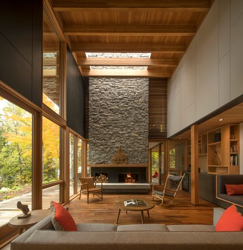 Gallery of 50 Most Popular Houses - 50 Mid Century Modern Fireplace, Modernist House, Mid Century Modern Living, Mid Century Modern Living Room, Luxury Cabin, Home Luxury, Modern Fireplace, Cabin In The Woods, Lounge Decor