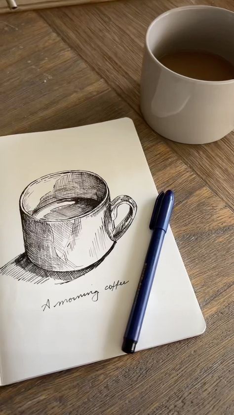 Sketchbook Pencil Drawings, Pencil Drawing Aesthetic, Coffee Aesthetic Art, Coffee Drawings, Coffee Draw, Coffee Sketch, Morning Drawing, Drawing Ideas Creative, Drawing Coffee