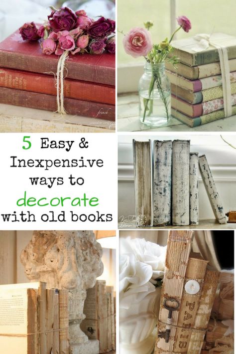 5 easy and inexpensive ways to decorate with old books - Life on Kaydeross Creek Old Book Crafts, Diy Lego, Dekor Diy, Traditional Interior Design, Baby Shower Decor, Upcycled Crafts, Country Farmhouse Decor, Country House Decor, Easy Home Decor