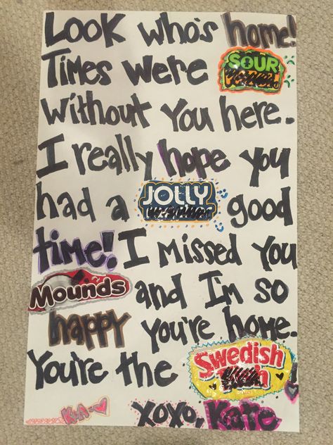 Welcome Home Candy Poster, Candy Poster Board, Candy Bar Poster, Homemade Birthday Gifts, Candy Poster, Welcome Home Posters, Homemade Birthday, Bar Poster, Welcome Boards