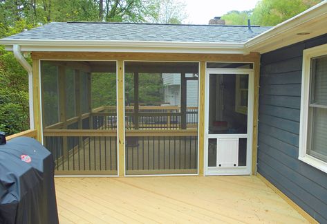 A Raleigh Elevated Screened Porch and Deck Proved to Be the Best Solution for a Challenging Terrain Screen Porch With Deck, Deck Outside Screened Porch, Screened In Porch Addition, Enclosed Deck Ideas, Screened In Deck Ideas, Screened In Porch And Deck, Simple Screened In Porch, Screened In Porch Plans, Small Screened Porch