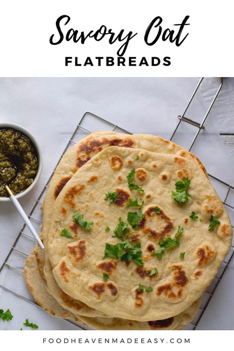 This flatbread recipe rocked my world so much that I honestly don’t think there’s any going back to the store-bought stuff. Before we get into this recipe, let’s talk a little bit about how flatbreads work. Typically, a flatbread is made with flour, water, and salt and is then rolled into a flattened dough. The reason flatbreads are “flat” is because they are only slightly leavened, which means the dough rises just a bit in the preparation process. Quaker Oats Recipes, Oat Flour Recipes, Pain Sans Gluten, Quaker Oats, Oats Quaker, Flatbread Recipes, Tortilla Recipe, Flat Bread, Oatmeal Chocolate Chip Cookies