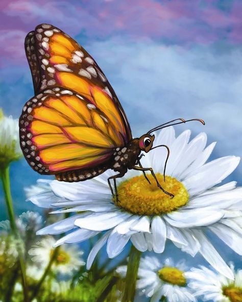 Butterfly On Flower Painting, Butterfly And Flower Painting, Flower Butterfly Painting, Painted Butterflies, Butterfly On Flower, Paintings Landscape, Butterfly Art Painting, Popular Diy, Beautiful Butterflies Art