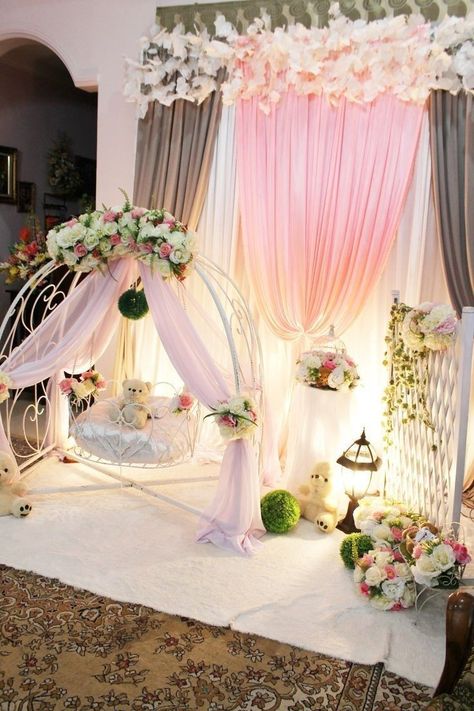 Cradle Decoration, Naming Ceremony Decoration, Cradle Ceremony, Baby Shower Deco, Wedding Backdrop Design, Elegant Baby Shower, Wedding Mandap, Baby Cradle