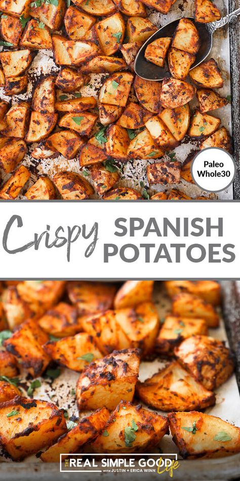 Whole 30 Potatoes Recipes, Mexican Breakfast Potatoes Recipes, Spanish Roasted Vegetables, Mexican Breakfast Potatoes, Tapas Potatoes, Seasoned Potatoes In Oven, Whole30 Potatoes, Breakfast Potatoes Oven, Spain Dishes