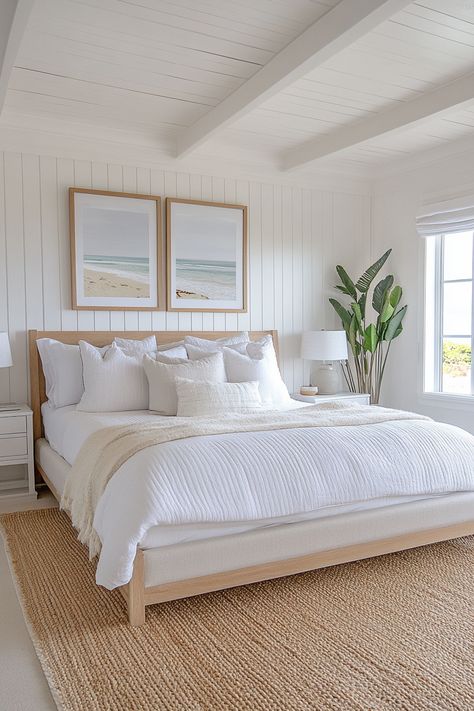 Coastal Chic Bedroom Furniture, Beachy Glam Bedroom, Scandinavian Coastal Bedroom, Beach Bungalow Bedroom, Coastal Twin Bedroom Ideas, Coastal Studio Apartment, Beach House Bedroom Aesthetic, 12x12 Bedroom Layout, Beach Apartment Aesthetic