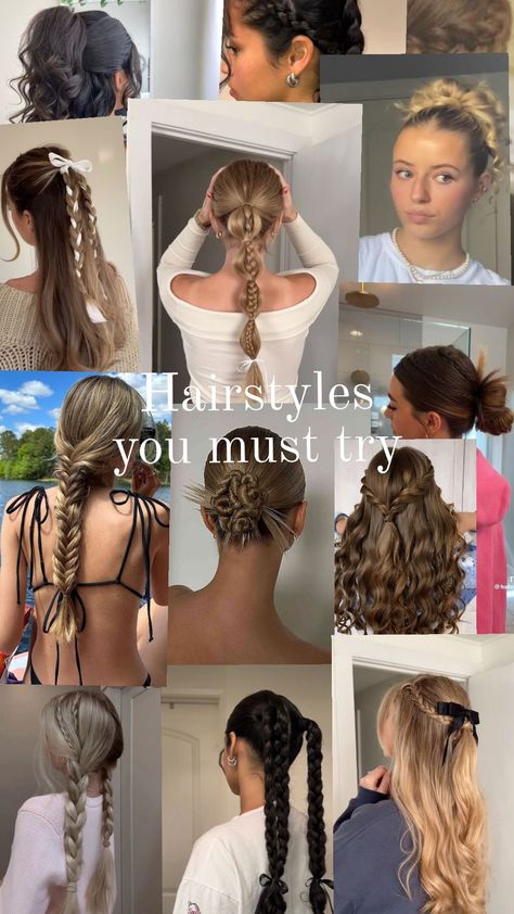 Must try hairstyles. #hairstyles A Braid Into A Ponytail, Long School Hairstyles, Hairstyles For Just Washed Hair, Hairstyles For Europe, Cute Simple Hairstyles Medium Hair, Hairstyles To Go Out, Holiday Hairstyles Summer, River Hairstyles, Long Curled Hairstyles