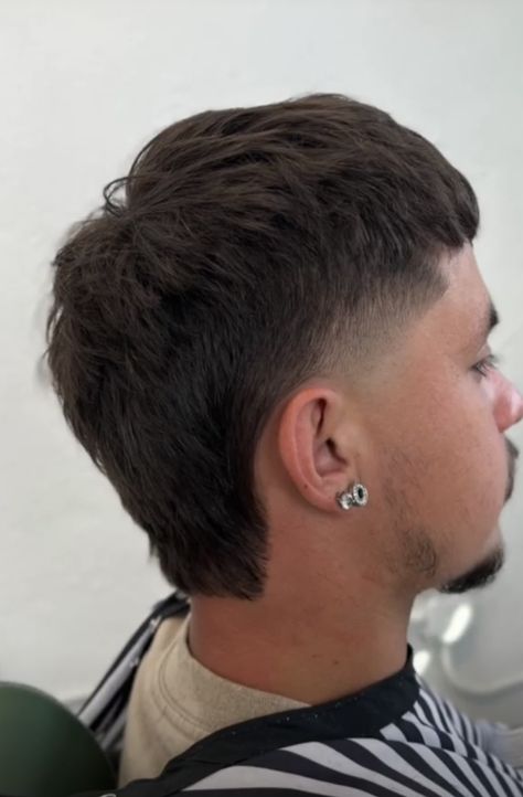 Cropped Mullet Hair Men, Mid Burst Fade Straight Hair, Mid Fade Mullet, French Crop Mullet, Short Mullet Fade, Mullet Buzzcut, Mullet Short Hair Men, Crop Mullet, Short Hair Long Beard