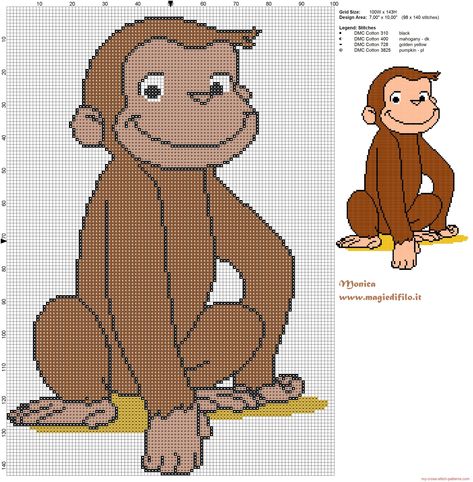 Curious George cross stitch pattern - free cross stitch patterns simple unique alphabets baby Cross Stitch Numbers, Baby Monkeys, George Cross, Curious George Birthday, Free Cross Stitch Patterns, Patterns Simple, Stitch Character, Stitch Cartoon, Curious George