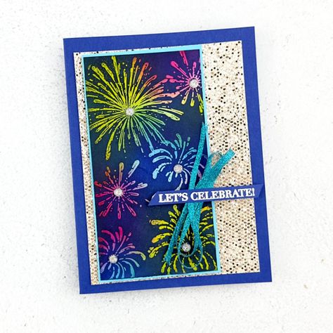 Happy New Year Light the Sky - Karen Hadler Stamping Bees Papercraft Christmas Cards, Christmas Card Crafts, Holiday Paper, Marianne Design, Winter 2024, Clear Stamps, Stampin Up Cards, Soft Pastel, Fourth Of July