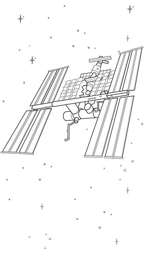 Space Station Drawing, Journey To Outer Space Drawing, Nasa Coloring Pages, Astronaut In Space Drawing, Station Drawing, International Space Station Drawing, Space Sleeve, Space Activity, Space Observatory