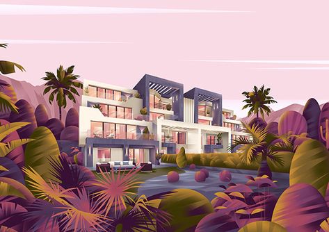 Jebal Resort on Behance Home Illustration Art, Home Illustration, Chalet Design, Board Game Design, Graphic Design Photography, Graphic Design Tips, Architecture Illustration, Cute Patterns Wallpaper, Animated Images