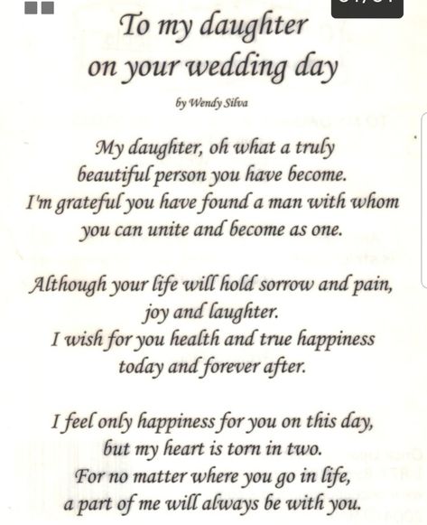 Daughter On Wedding Day, Poem To My Daughter, Daughter On Her Wedding Day, Wedding Wishes Quotes, From Mom To Daughter, Letter To Daughter, Wedding Day Quotes, Daughter Poems, Letter To My Daughter