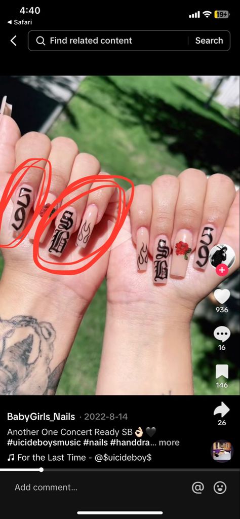 Ftp Nails, $ui̇ci̇deboy$ Nail Ideas, Concert Nails Short, Grey59 Nails, Sb Nail Ideas, G59 Nails Acrylic, G59 Nail Ideas, Uicideboy Nails, $ui̇ci̇deboy$ Nails